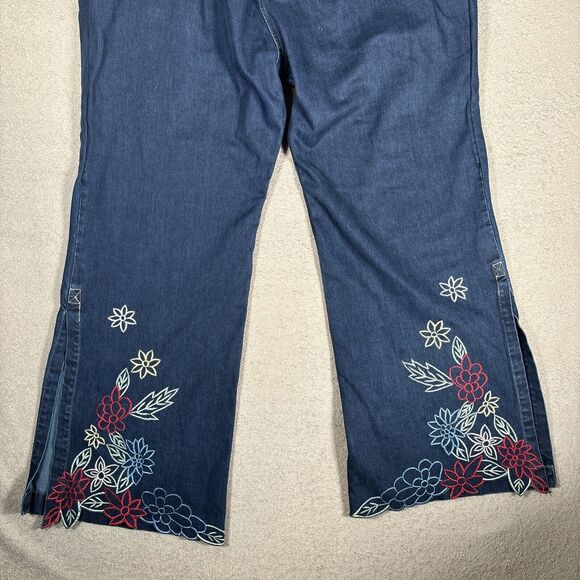 Cindy Ambuehl Women Plus Size 3X Blue Jeans Wide Leg Flare Slit Ankle Floral Y2K - Picture 3 of 12